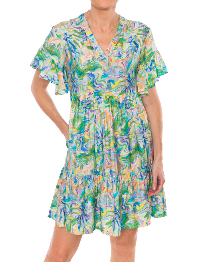 Frill Sleeve Dress - Lime