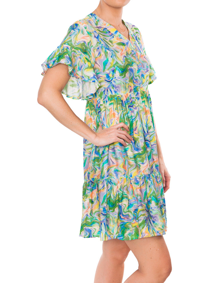 Frill Sleeve Dress - Lime