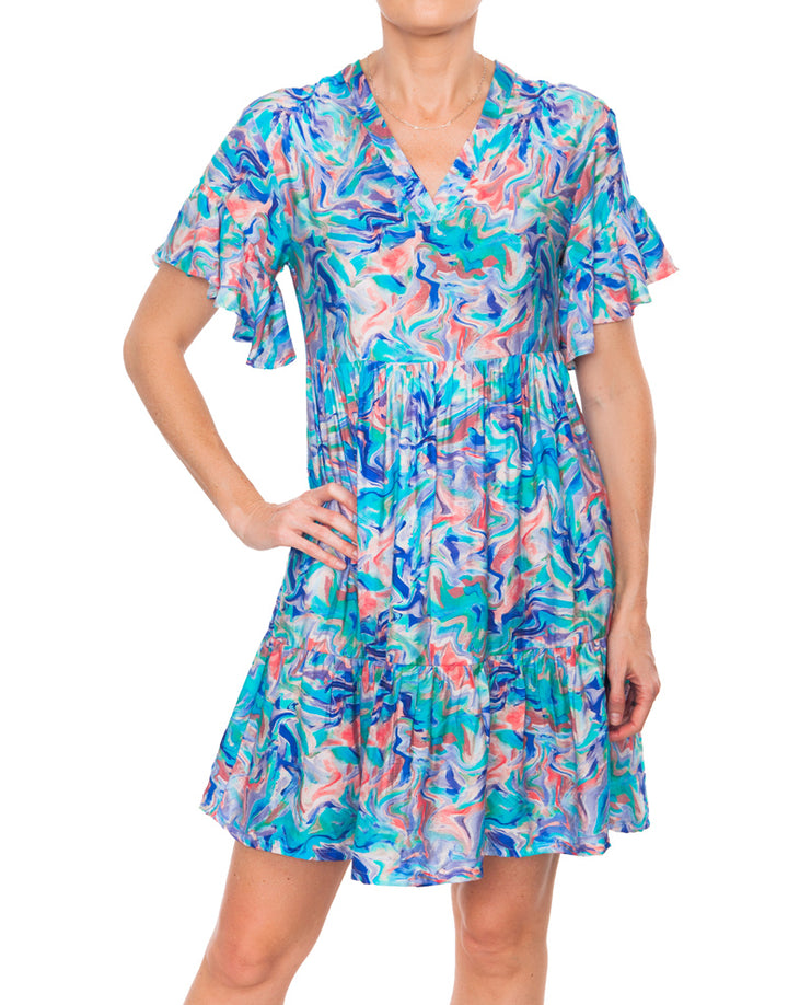 Frill Sleeve Dress - Blue
