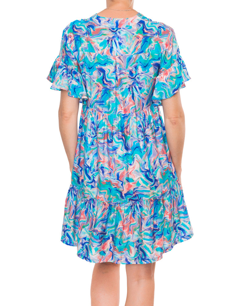 Frill Sleeve Dress - Blue