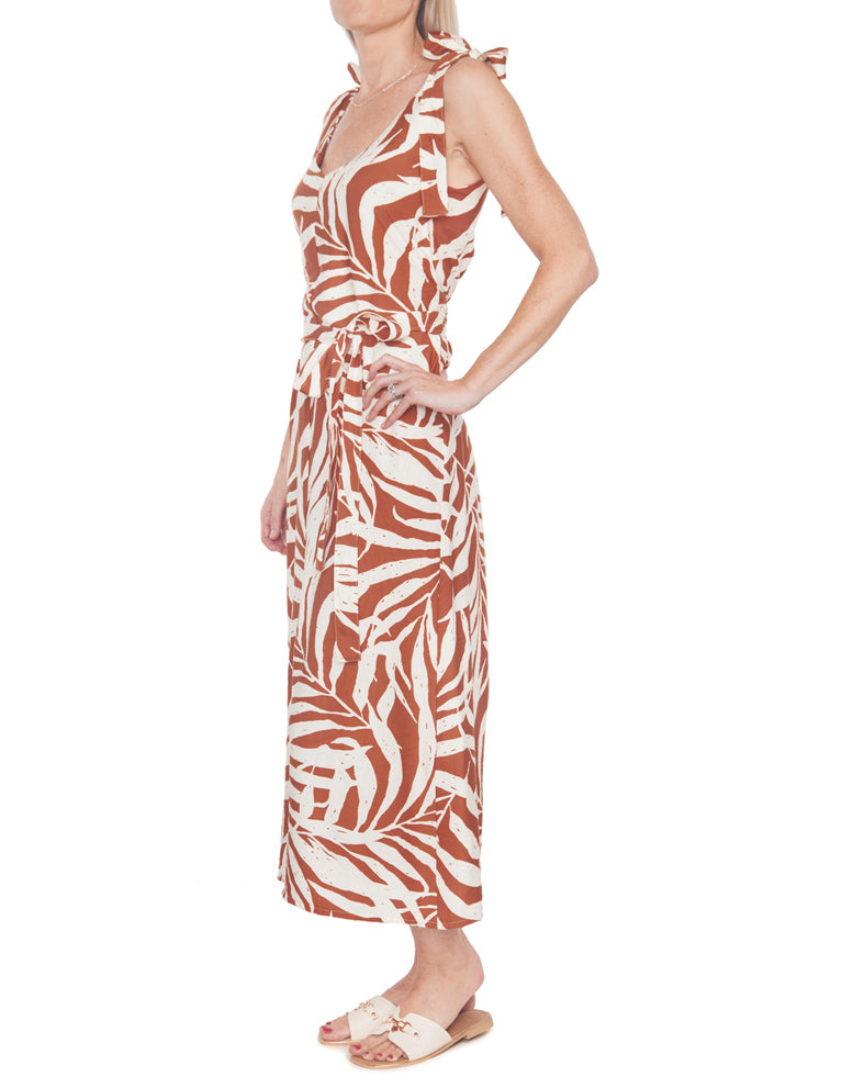 V Neck Tie Dress - Rust