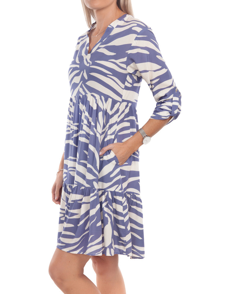 V Neck Tiered Dress - Periwinkle