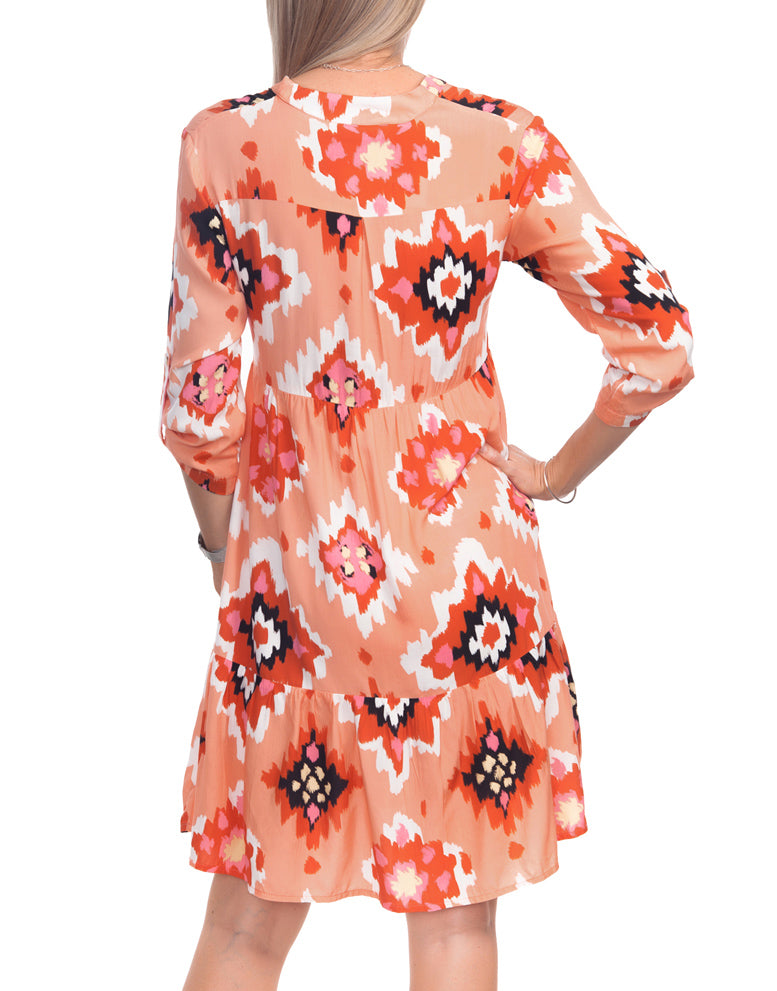 V Neck Tiered Dress - Peach