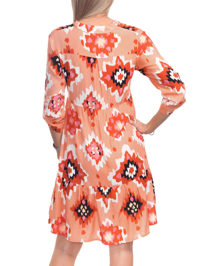 V Neck Tiered Dress - Peach