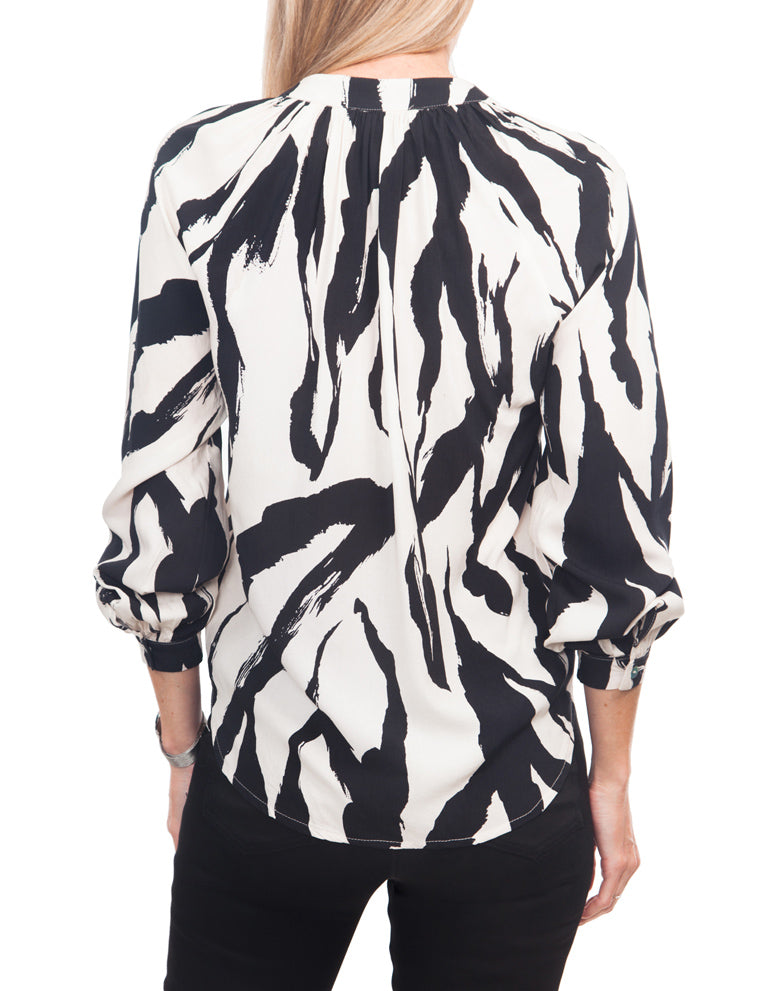 Button Down Blouse - Black & Cream