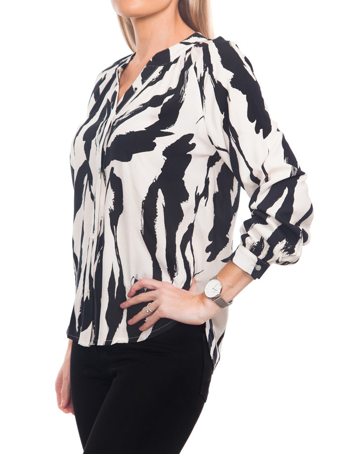 Button Down Blouse - Black & Cream