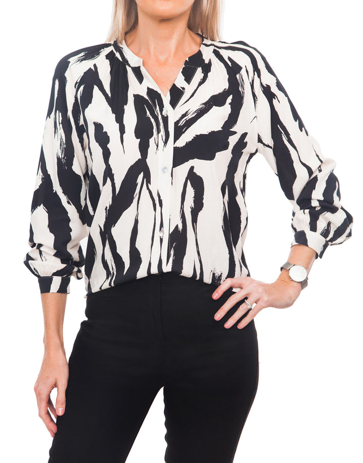 Button Down Blouse - Black & Cream