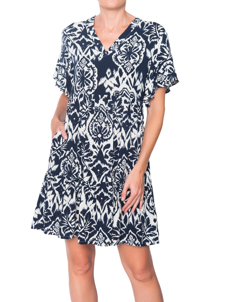 Frill Sleeve Dress - Navy