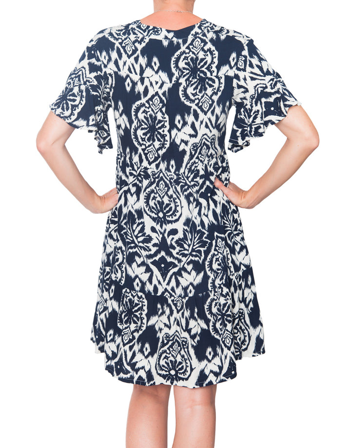 Frill Sleeve Dress - Navy