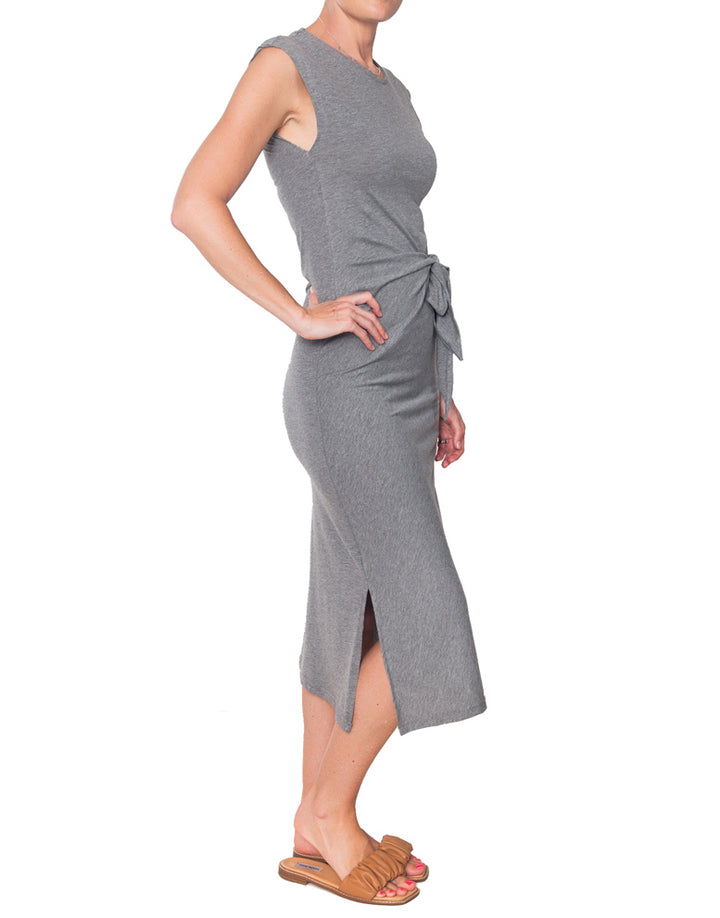 Side Tie Midi Dress - Grey