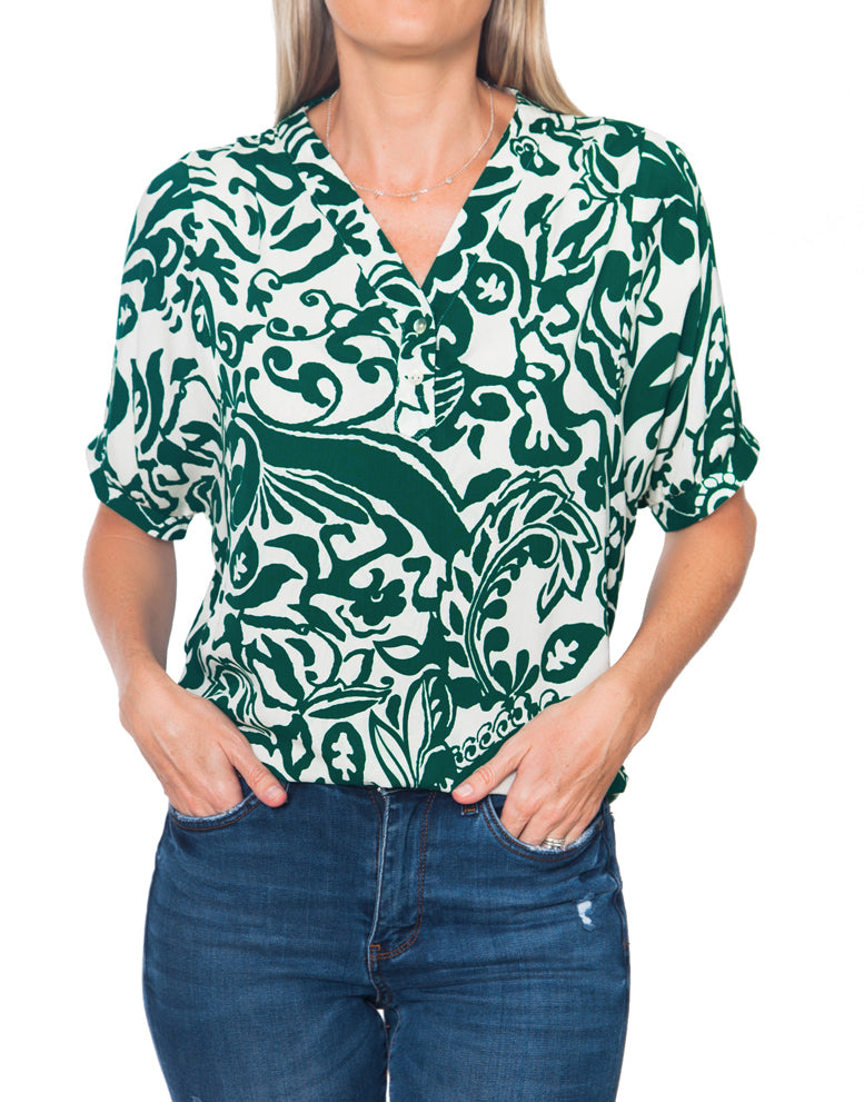 Batwing Blouse - Forest Green