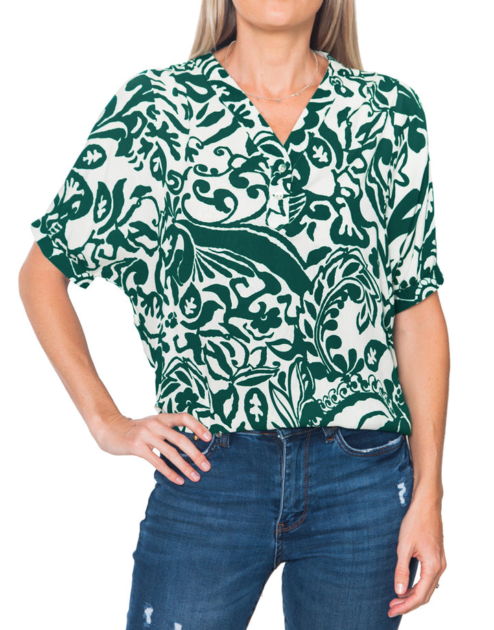 Batwing Blouse - Forest Green