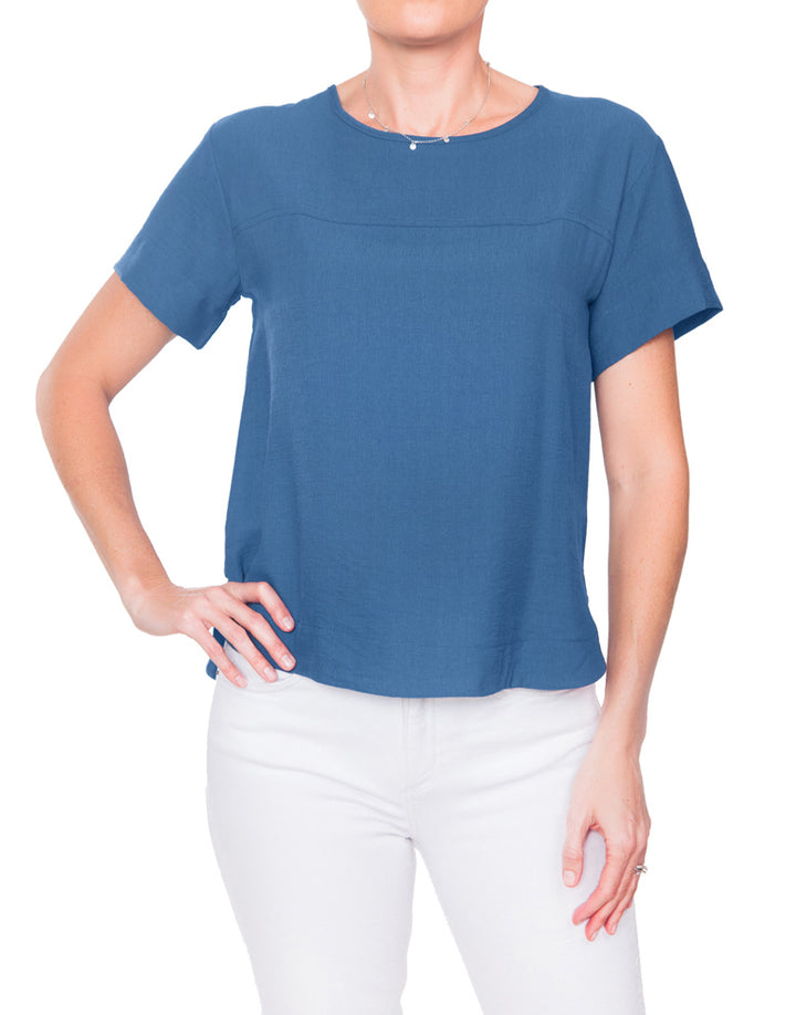 Linen Look Blouse - Blue