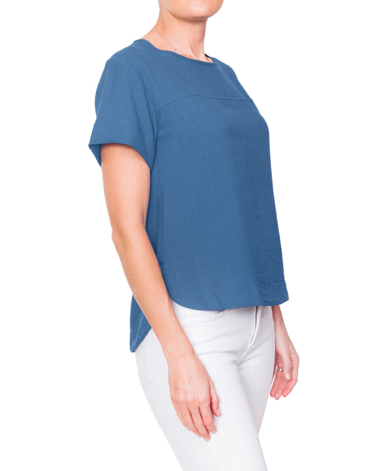 Linen Look Blouse - Blue