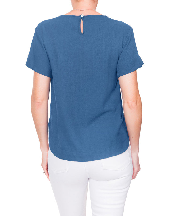 Linen Look Blouse - Blue