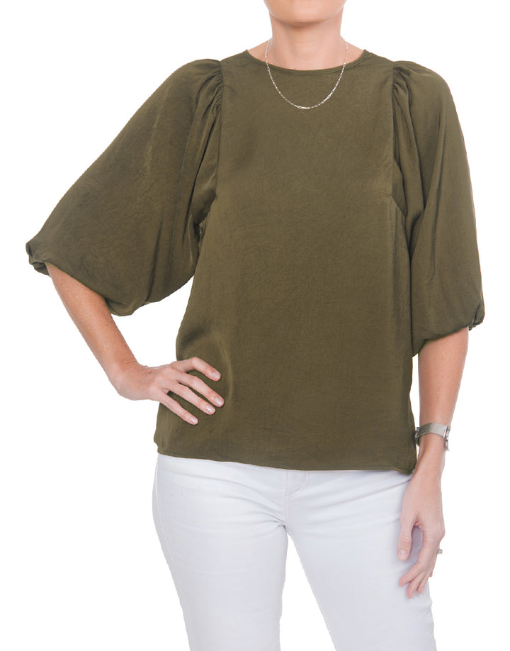 Gathered Boho Blouse - Olive