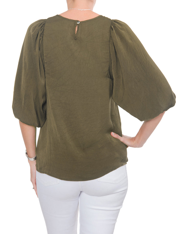 Gathered Boho Blouse - Olive