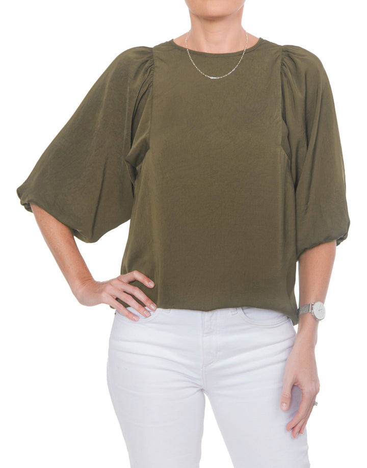 Gathered Boho Blouse - Olive