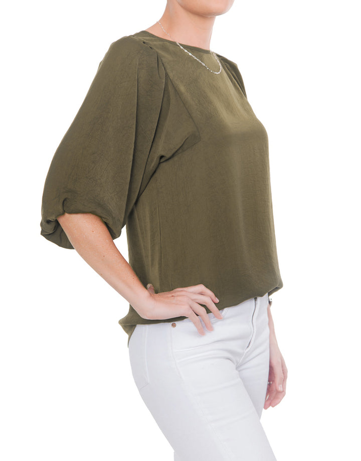 Gathered Boho Blouse - Olive