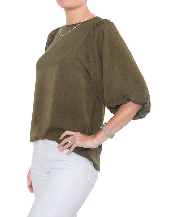 Gathered Boho Blouse - Olive