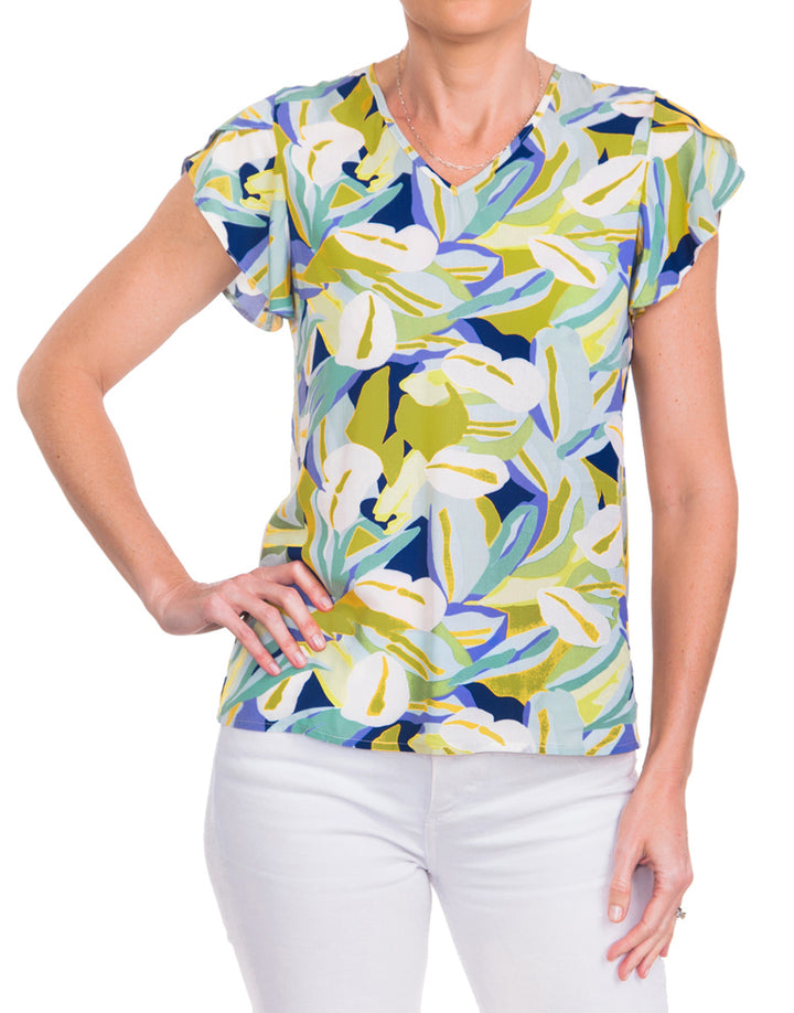 Petal Sleeve Blouse - Lime